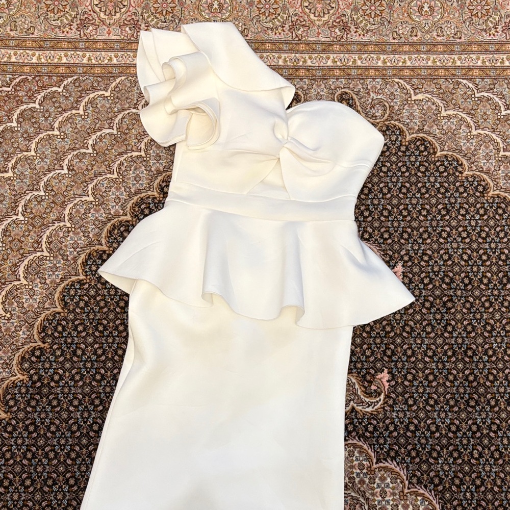 SHAN One Shoulder Cream Ruffle Dress